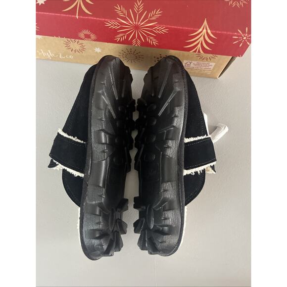 Style & Co Leather and Faux Fur Slippers Womens 7 Black Slip On Slides Cushioned - Picture 5 of 8